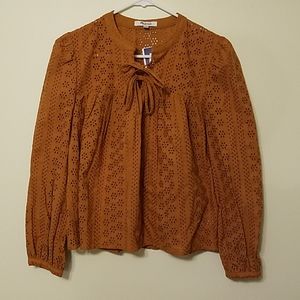 Madewell Double Tie Eyelet Peasant Top NWT